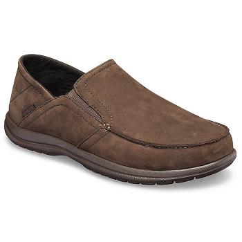 Crocs Santa Cruz Convertible Kožené Slip-On Cokolade - Panske Mokasíny